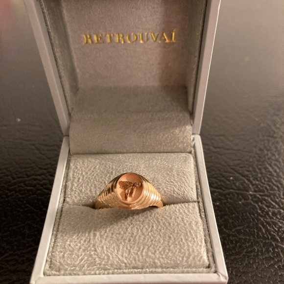 Ultra Rare 14k ROSE Gold Retrouvai Tiered Signet Ring! Flying pig, Sz 7.5, $1370 - Picture 2 of 10